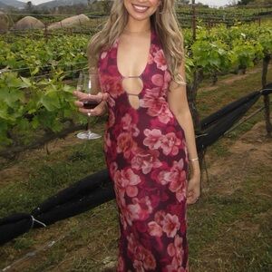 RUNAWAY EVALINA MAXI DRESS WINE FLORAL